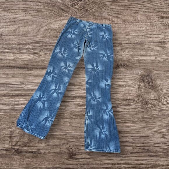 Low Rise Wide Leg Stretch Hippie Bleach Print Jeans - Picture 3 of 3